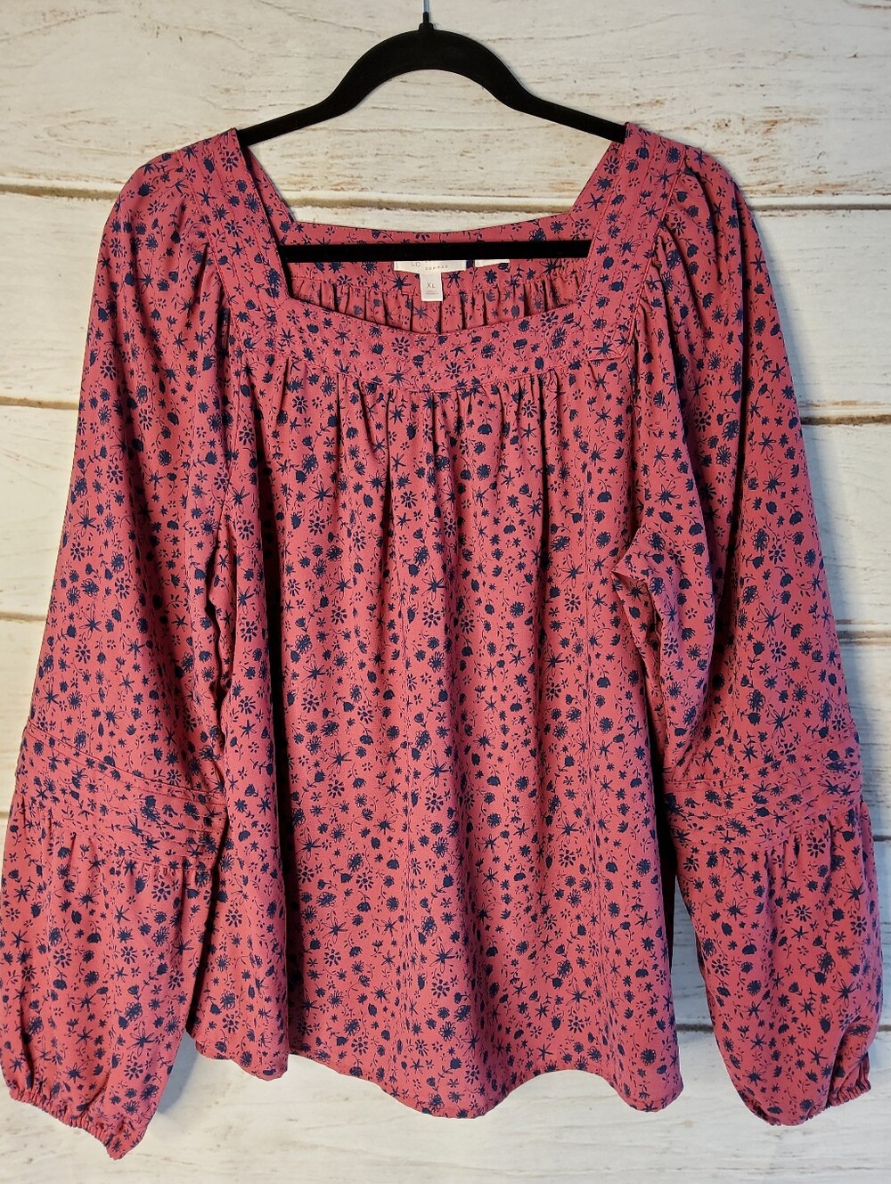 LC Lauren Conrad Pink Floral Square-Neck Peasant Blouse